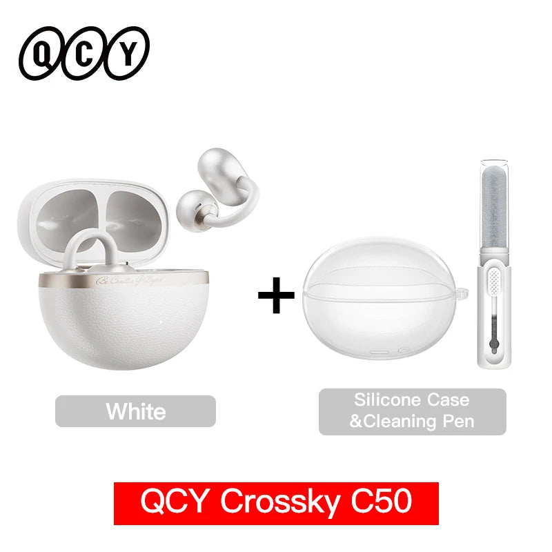QCY Crossky C50 Open-Ear Clip-On Wireless Earbuds – Bluetooth 6.0, 4 AI Mics, Bass Boost, 60Hrs