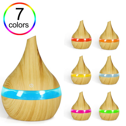 Portable Aroma Diffuser & Humidifier – 300ml, USB, 7-Color RGB Night Light | Light/Dark Wood, White
