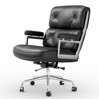 Ergonomic Executive Office Chair – Genuine Leather, Aluminum Arms, Swivel & Wheels