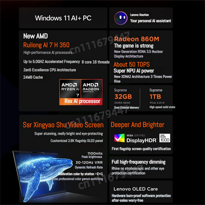Lenovo Xiaoxin Pro 16 2025 – AMD AI 7H 350, 32GB DDR5, 1/2TB SSD, 16" 2.8K OLED 120Hz, Windows 11