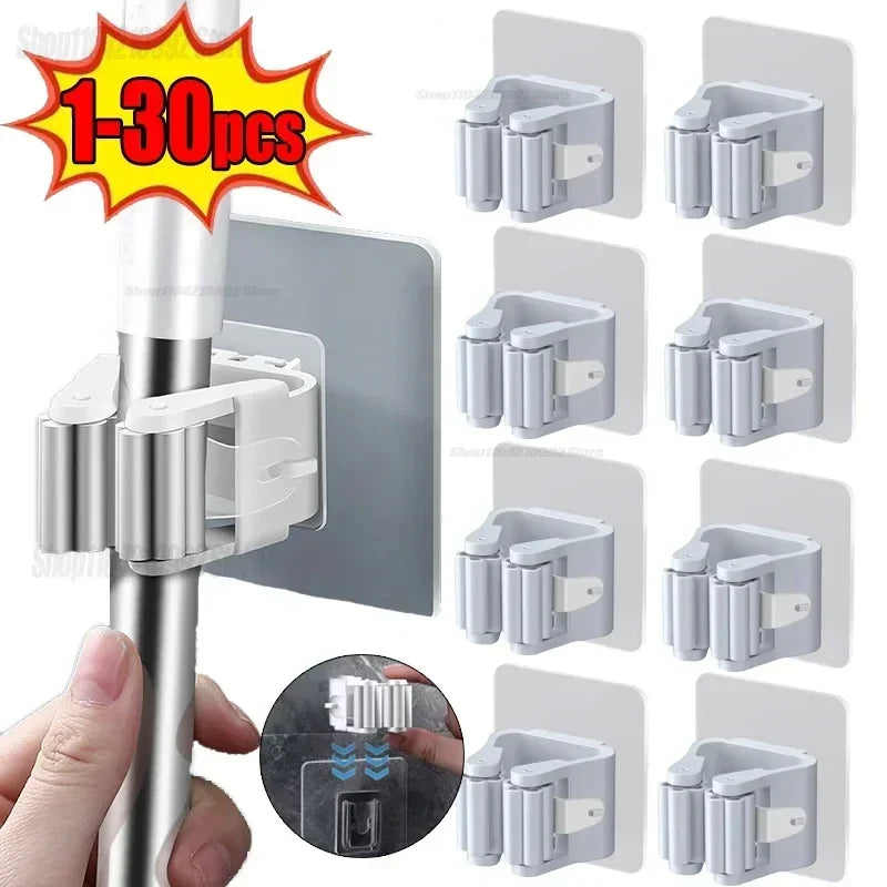 Self-Adhesive Mop & Broom Holder | Wall Mounted No-Drill Storage Hook