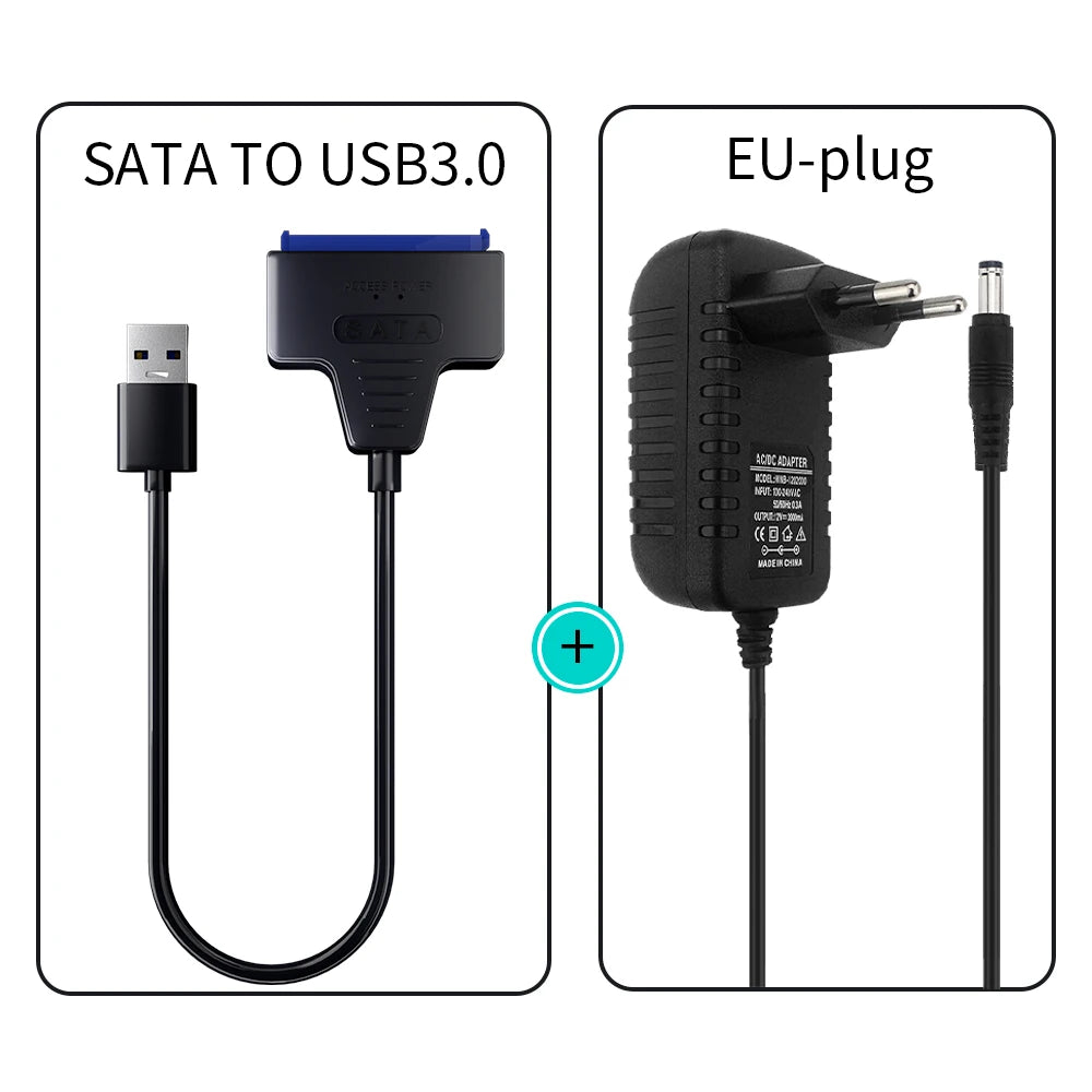 USB 3.0 to SATA Cable for 2.5"/3.5" HDD & SSD – with 12V/2A Power Adapter