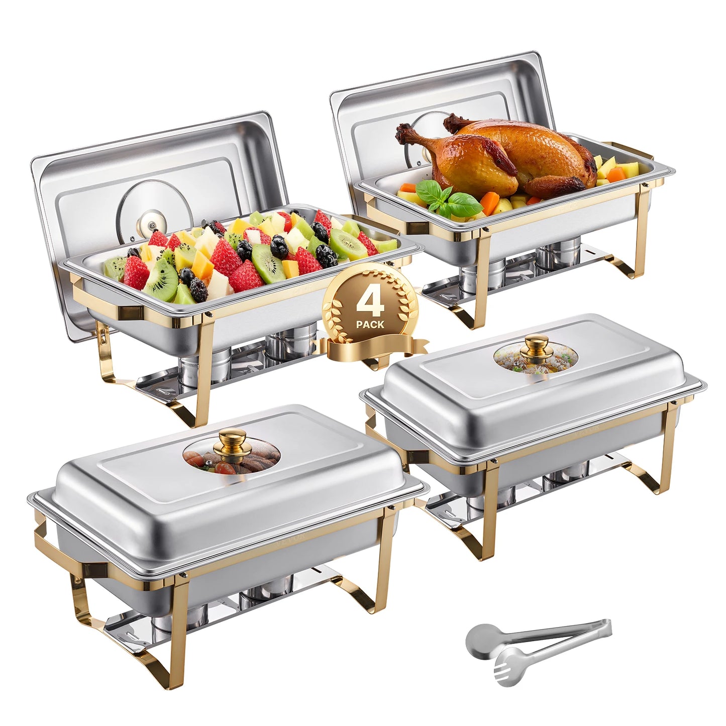 SucceBuy Chafing Dish Buffet Set – 2 or 4 Pack Stainless Steel Catering Warmer