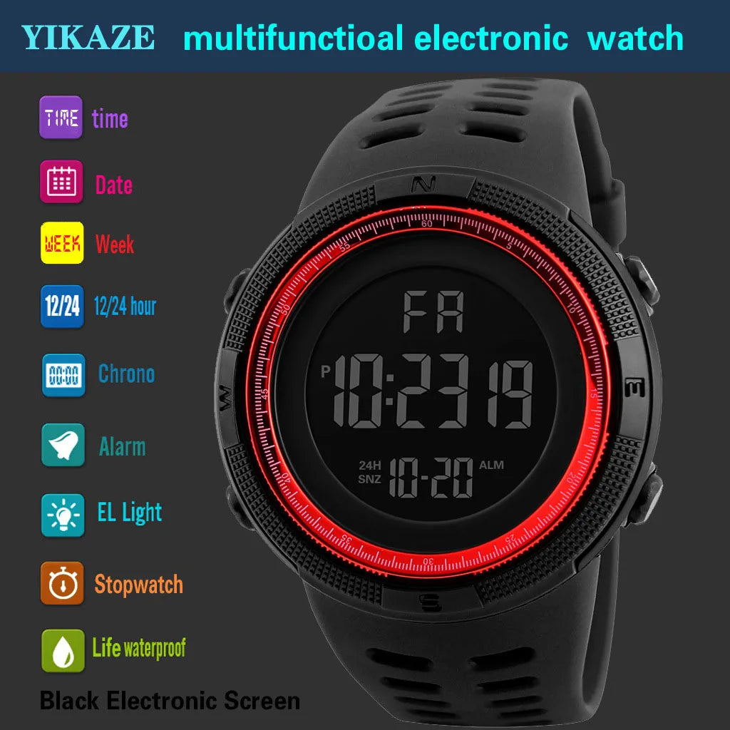 R.E.D. Shopping military LED digital watch with luminous display, multifunction sport watch for men, teens, and kids, black band
