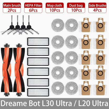 Dreame Bot L30 Ultra / L20 Ultra Replacement Parts | Main Brush, Side Brush, HEPA Filter, Mop, Dust Bag