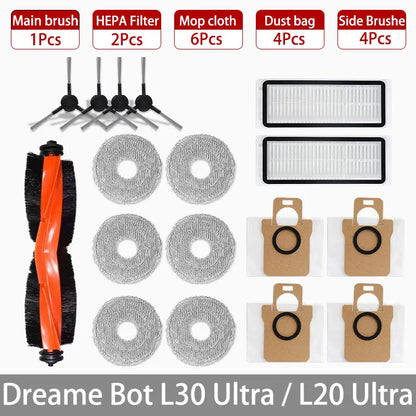 Dreame Bot L30 Ultra / L20 Ultra Replacement Parts | Main Brush, Side Brush, HEPA Filter, Mop, Dust Bag