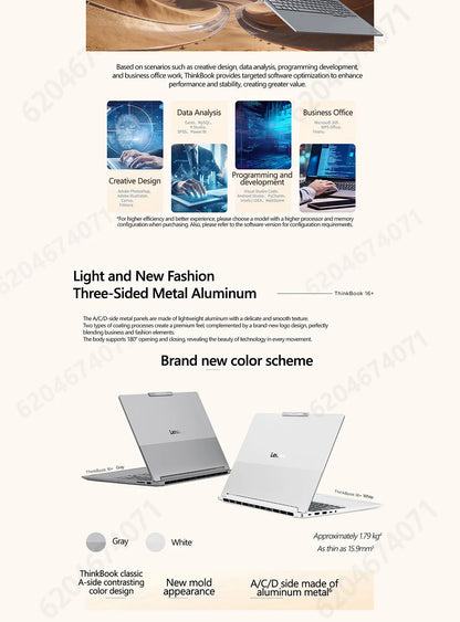Lenovo ThinkBook 16+ 2025/2026 – AMD Ryzen 7 H 255 / AI 7 H 450, 24/32GB DDR5, 16" 2.5K 120Hz