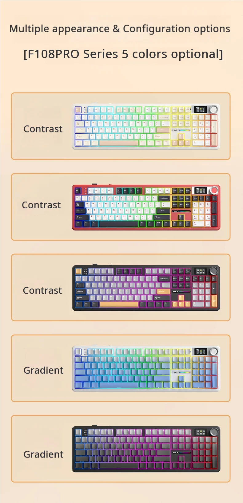 AULA F108Pro Wireless Mechanical Keyboard – UK Layout, Bluetooth Tri-Mode, Gasket, Hot-Swap, RGB, 104 Keys