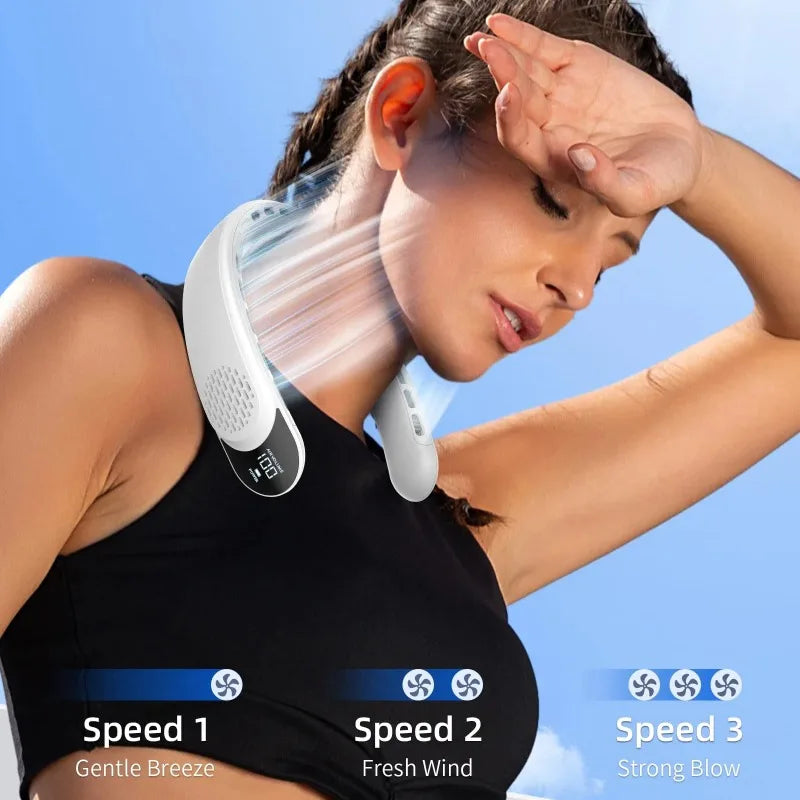 Leafless Portable Neck Fan 4000mAh — 3-Speed, Digital Display, Super Strong Wind, Fast Cooling