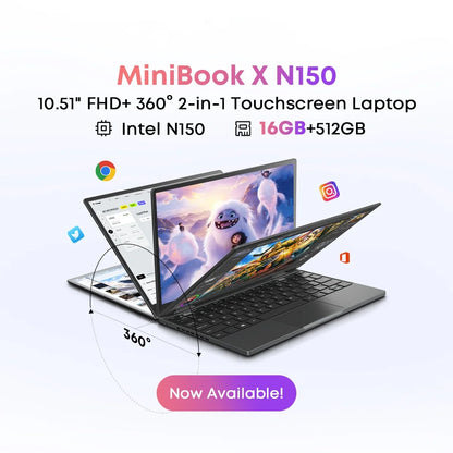CHUWI MiniBook X 2-in-1 Touch Laptop – 10.51" 2K IPS, Intel N150, 16GB RAM, 512GB, Windows 11 (US)