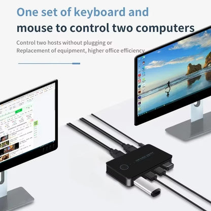 USB 3.0 KVM Switch – 2 Inputs, 4 Outputs, Shared Keyboard Mouse Printer Hub