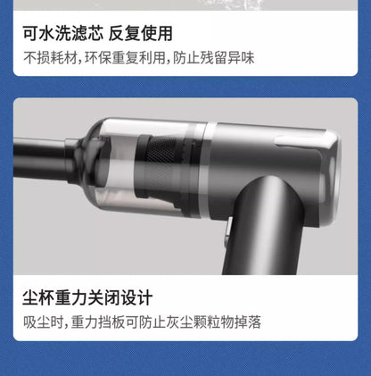 R.E.D. Shopping mini wireless car vacuum cleaner with 80W power, handheld design, blow and vacuum functions, portable for home and car use.
