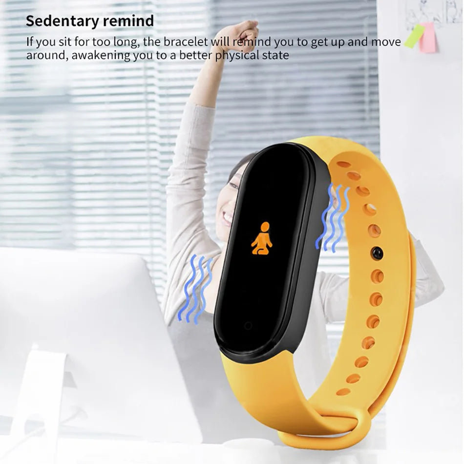R.E.D. Shopping M6 Smart Fitness Bracelet displaying digital heart rate and sleep monitor features, waterproof design.
