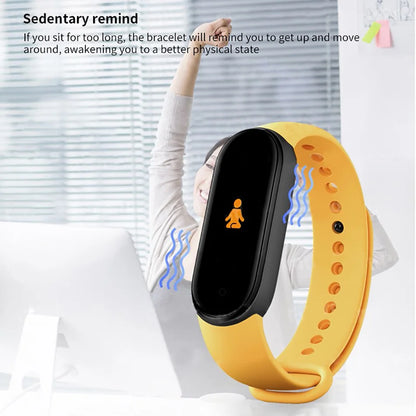 R.E.D. Shopping M6 Smart Fitness Bracelet displaying digital heart rate and sleep monitor features, waterproof design.