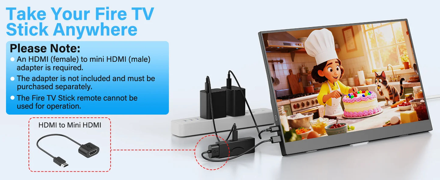 Amoudo 15.6" Portable Monitor – 1080P IPS, USB-C, Mini HDMI, VESA, Penhole Stand