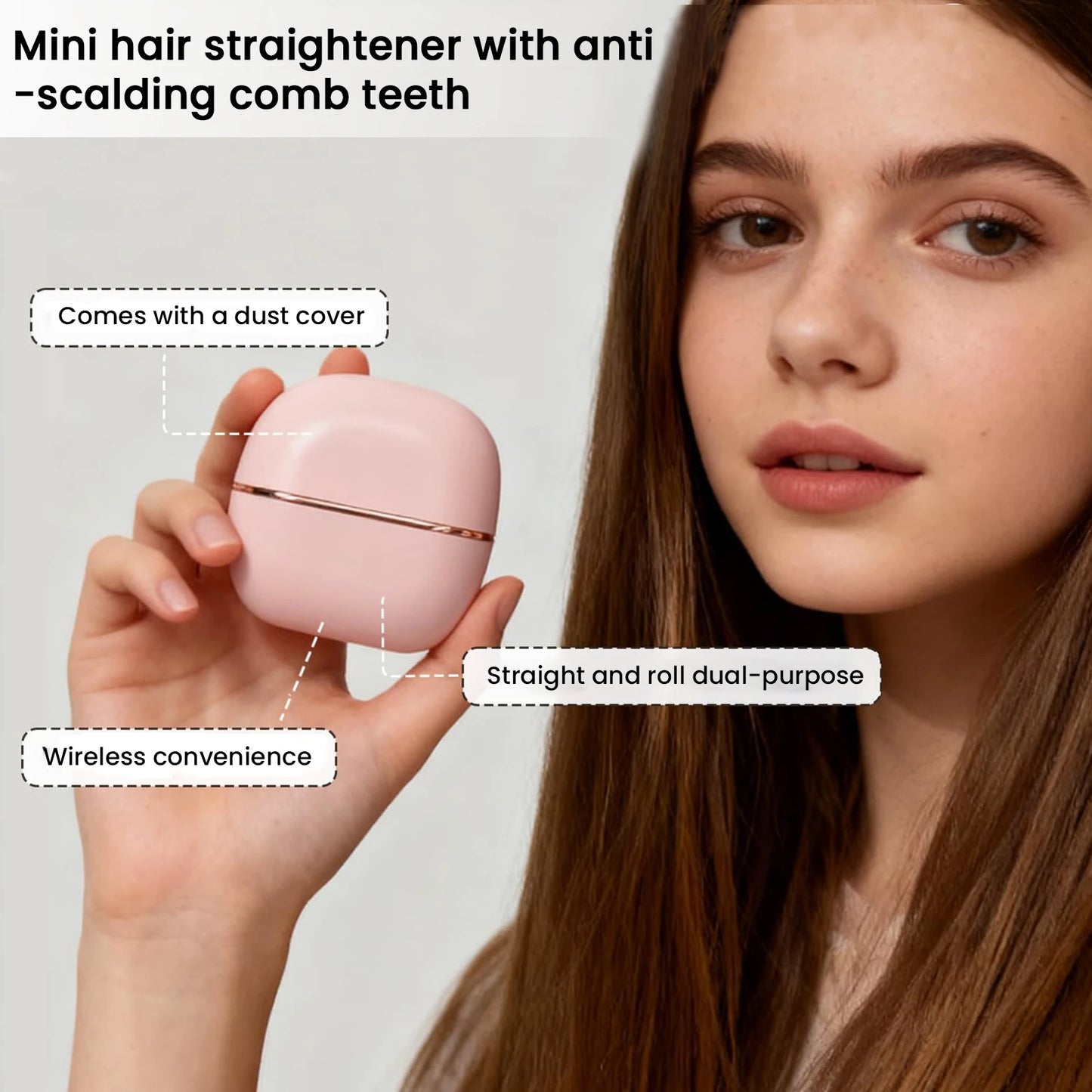 Wireless Hair Straightener Brush – USB Rechargeable, 30s Fast Heat, 3 Temps, Mini Travel Styler