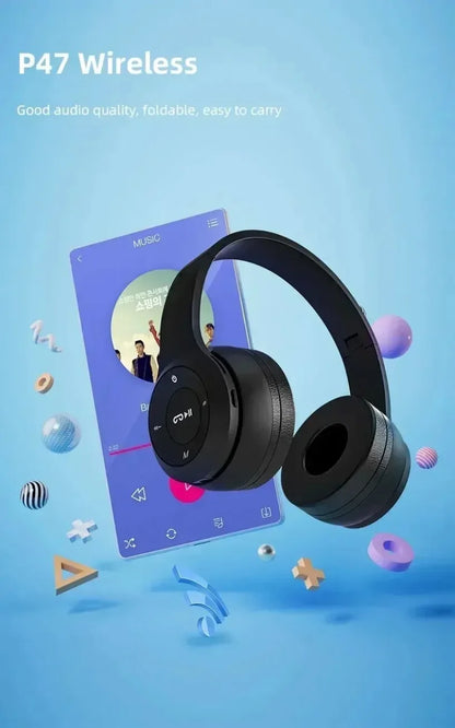 Wireless Bluetooth 5.0 foldable headset with head-mounted design, featuring wired and TF card support, by R.E.D. Shopping.