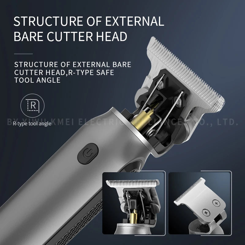 Kemei cordless hair trimmer with titanium blades, professional hair clipping tool for precise grooming and haircuts.