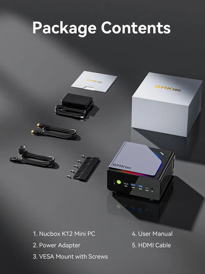 GMKtec K12 Gaming Mini PC – AMD Ryzen 7 H255, Radeon 780M, WiFi 6E, USB-C