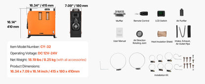 SucceBuy 8KW Diesel Air Heater | LCD Panel, Remote Control, Low Noise Parking Heater for Truck, Trailer & Boat