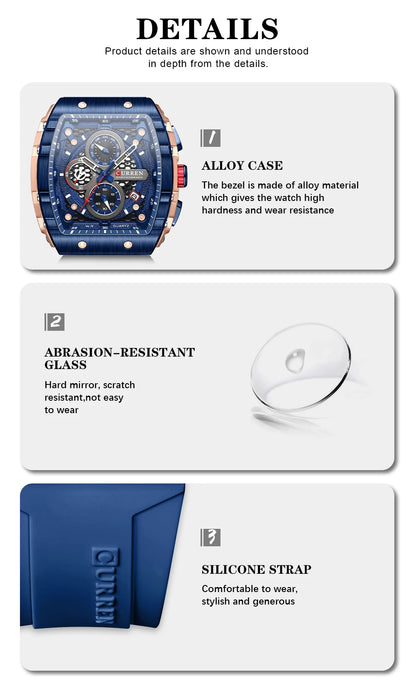 CURREN Men's Fashion Watch – Unique Square Design, Luxury Quartz Sport, Waterproof