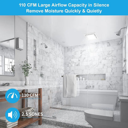 Bathroom Exhaust Fan with LED Light 110 CFM – 3 Color Temps, 1000LM, Ultra Quiet 2.5 Sones