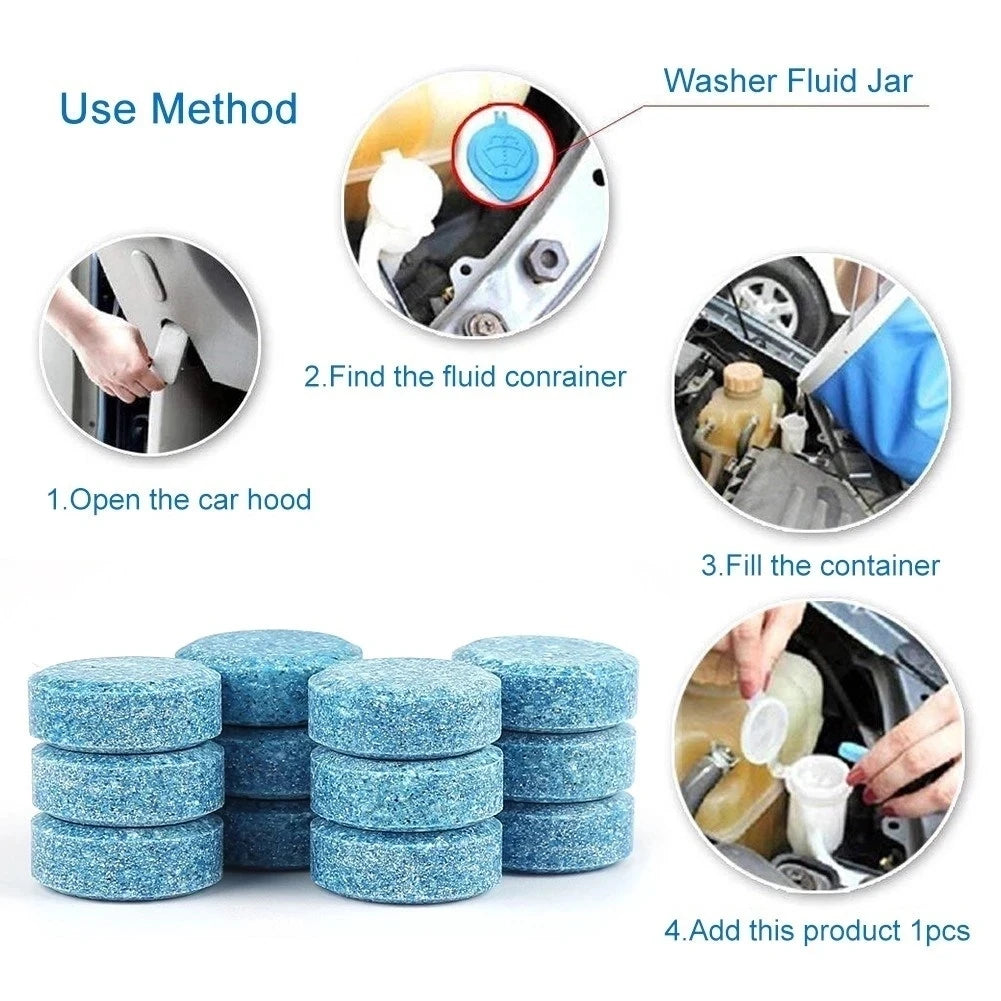Car Windscreen Cleaner Effervescent Tablets | Concentrated Solid Wiper Fluid Detergent, Auto Glass Cleaning