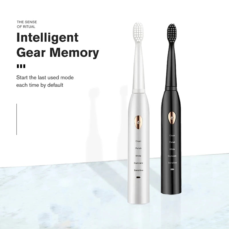 Rechargeable R.E.D. electric toothbrush with 5 brushing modes, waterproof design, and 30-day battery life, ideal for oral care.