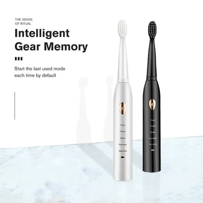 Rechargeable R.E.D. electric toothbrush with 5 brushing modes, waterproof design, and 30-day battery life, ideal for oral care.