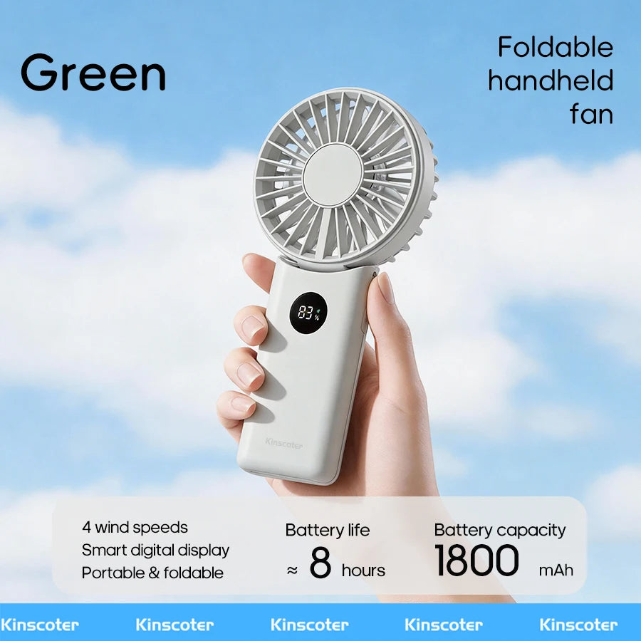 Portable Folding Handheld Fan | 1800mAh | 4-Speed | LED Display | Rechargeable | Outdoor Travel