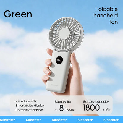 Portable Folding Handheld Fan | 1800mAh | 4-Speed | LED Display | Rechargeable | Outdoor Travel
