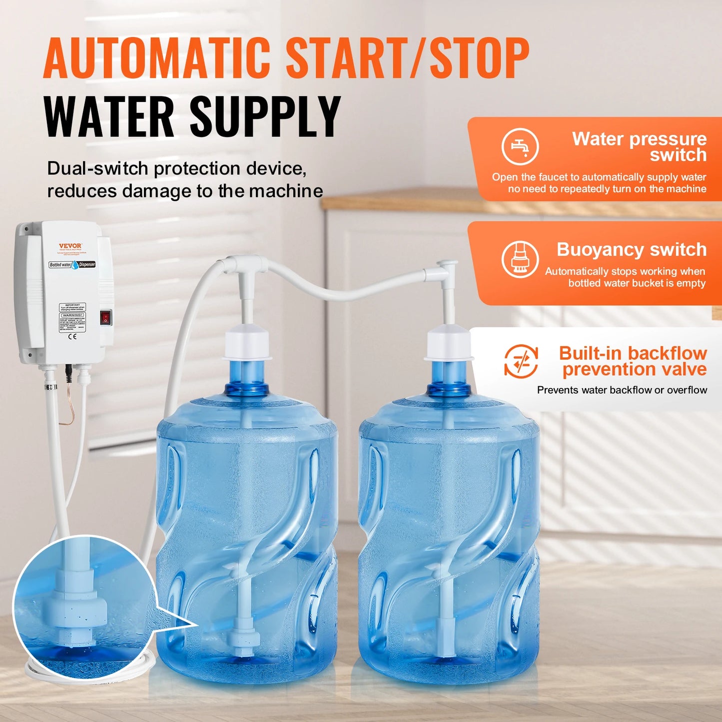 SucceBuy Electric Water Dispenser Pump — 2x5 Gallon Bottled Water, Double-Pipe Auto Dispensing
