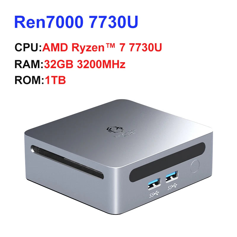 GenMachine Mini PC – AMD Ryzen 7 7730U, 8-Core, DDR4 3200MHz, 256/512GB SSD, WiFi 6, BT 5.2, Windows 11