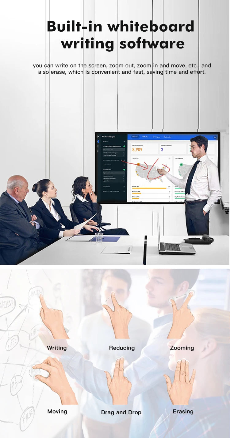 R.E.D. Shopping TouchWo interactive whiteboard with 32 to 65-inch smart touch display showing a digital interface and colorful icons.