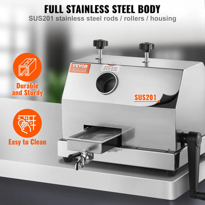 SucceBuy Commercial Sugar Cane Juicer – 110LBS/H, 3 Stainless Steel Rollers