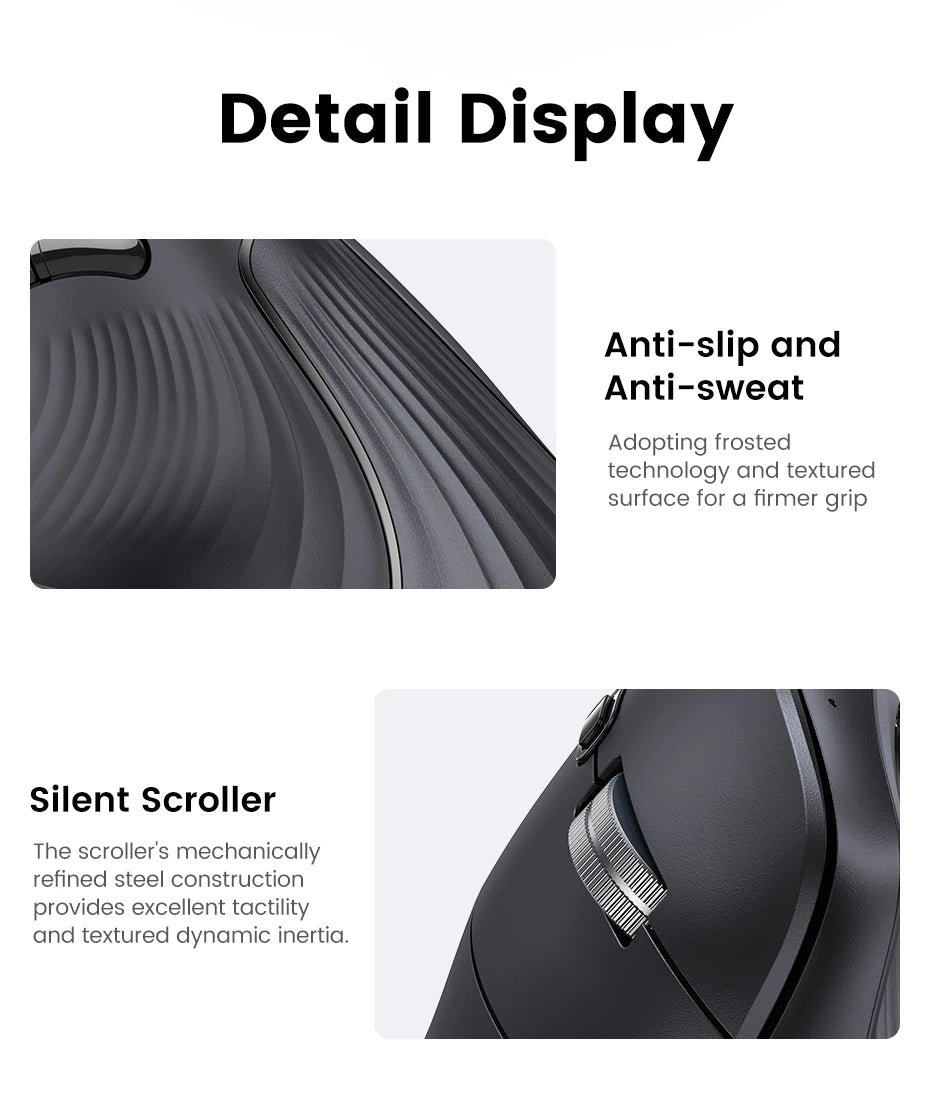 UGREEN Vertical Ergonomic Mouse – Bluetooth 5.0 & 2.4G Wireless, 4000DPI, 6 Silent Buttons, for Mac & PC