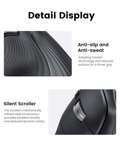 UGREEN Vertical Ergonomic Mouse – Bluetooth 5.0 & 2.4G Wireless, 4000DPI, 6 Silent Buttons, for Mac & PC