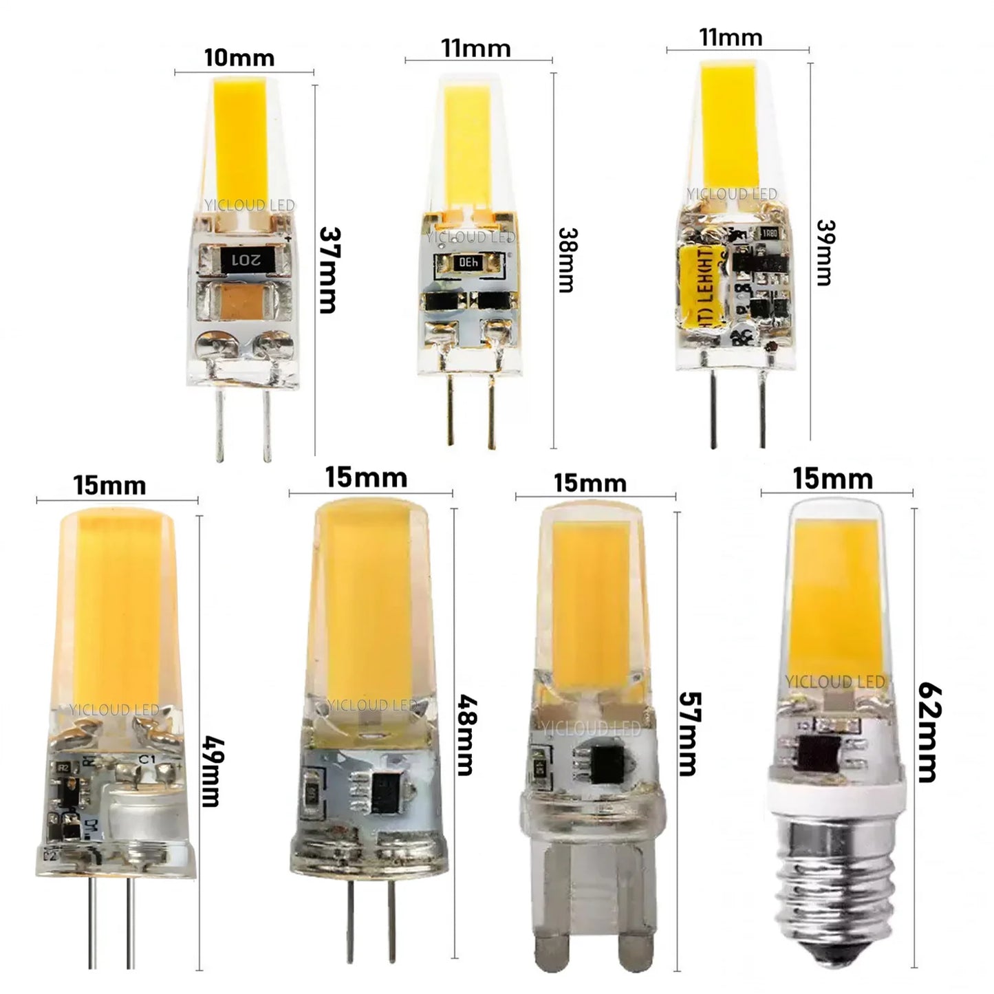 10pcs G4 / G9 / E14 LED COB Bulbs – Dimmable 6W 9W, 12V/220V, Halogen Replacement