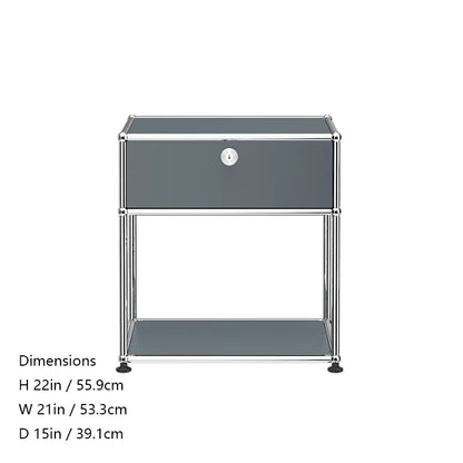 Stainless steel metal nightstands with storage cabinets, modern bedroom furniture by R.E.D. Shopping, suitable for living room or bedroom use.