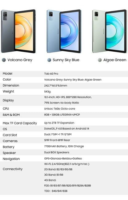 Blackview Tab 60 Pro Tablet – 10.1" HD+ IPS, Android 14, 8GB RAM, 128GB, 7700mAh, Widevine L1