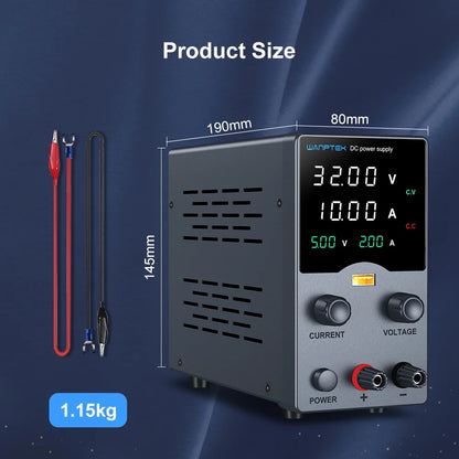 Wanptek Adjustable DC Lab Bench Power Supply – 30V/10A, 60V/5A, 120V/3A
