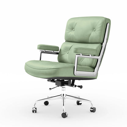 Ergonomic Executive Office Chair – Genuine Leather, Aluminum Arms, Swivel & Wheels