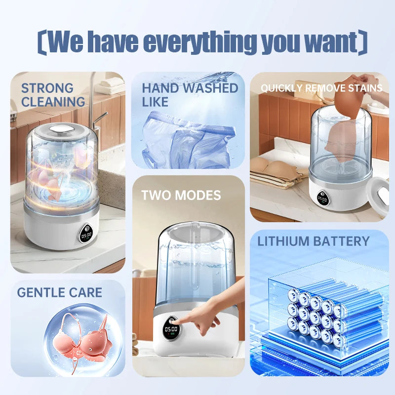 Mi Portable Mini Washing Machine 1.5L — Wireless Underwear & Socks Cleaner, LED Laundry Bucket