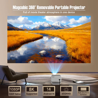 Magcubic L018 Native 1080P Portable Projector – 650 ANSI, Android 14, Auto Keystone, WiFi 6, BT5.4