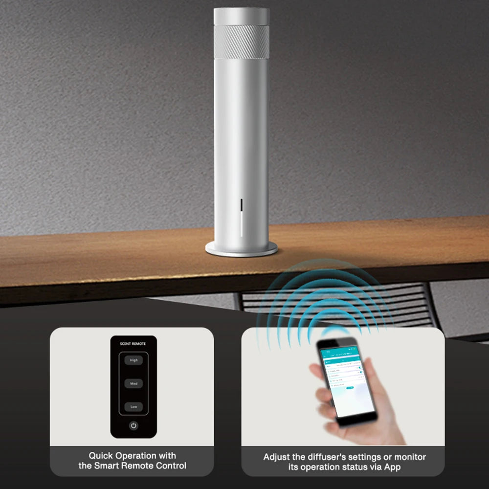 NAMSTE Smart Aroma Diffuser 120ml – 200m³ Coverage, Waterless, CE | Silver/Black EU Plug
