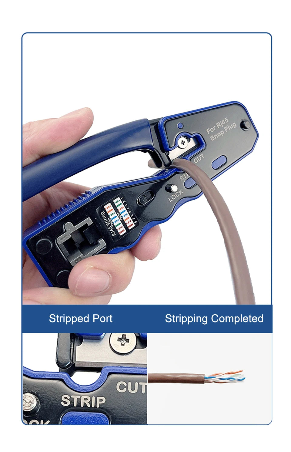 OMAY RJ45 UTP Crimper Tool | CAT5/6/7/8 Pass-Through Ethernet Cable Stripper & Connector Kit