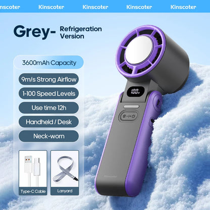 KINSCOTER Foldable Handheld Fan – 3600mAh, 100-Speed, Ice Cooling