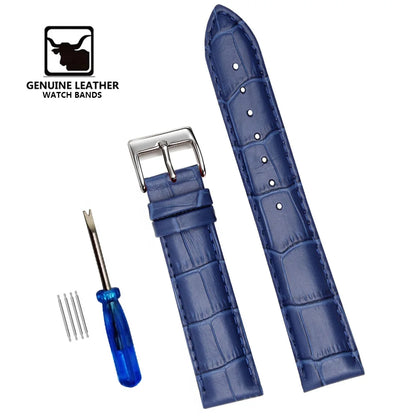 Premium Genuine Leather Watch Strap | 12–24mm, 9 Colors + Tool