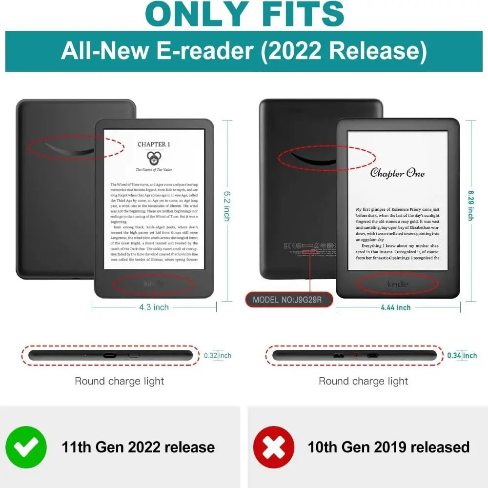 Protective shell cover for all-new Kindle 2022 11th Gen e-reader with built-in light, black smart case, showing front view with open flap