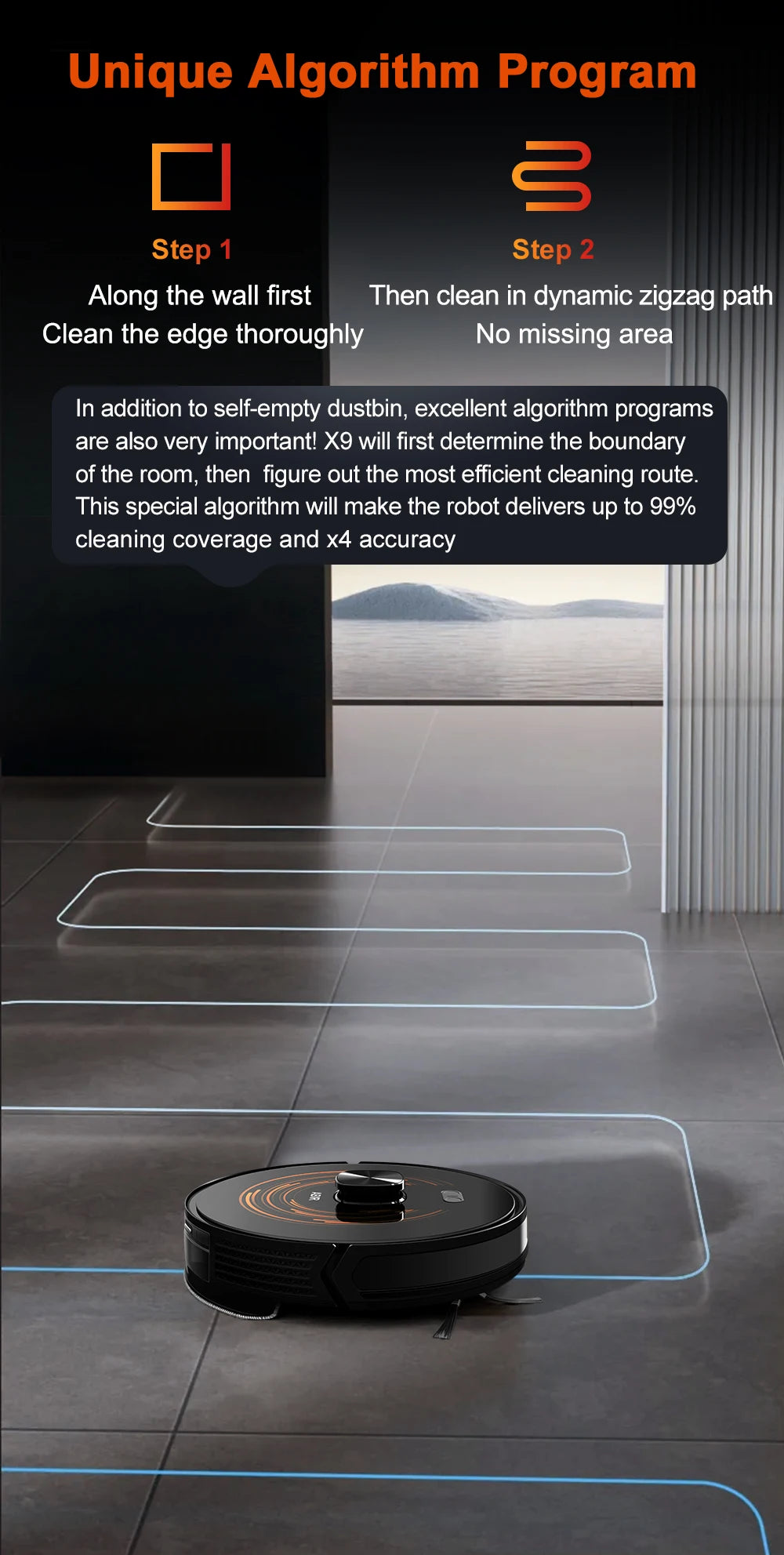 ABIR X9 Robot Vacuum Cleaner – Laser LiDAR, 6500PA Suction, UV Spot Cleaning, Multi-Floor Map, Auto Carpet Boost